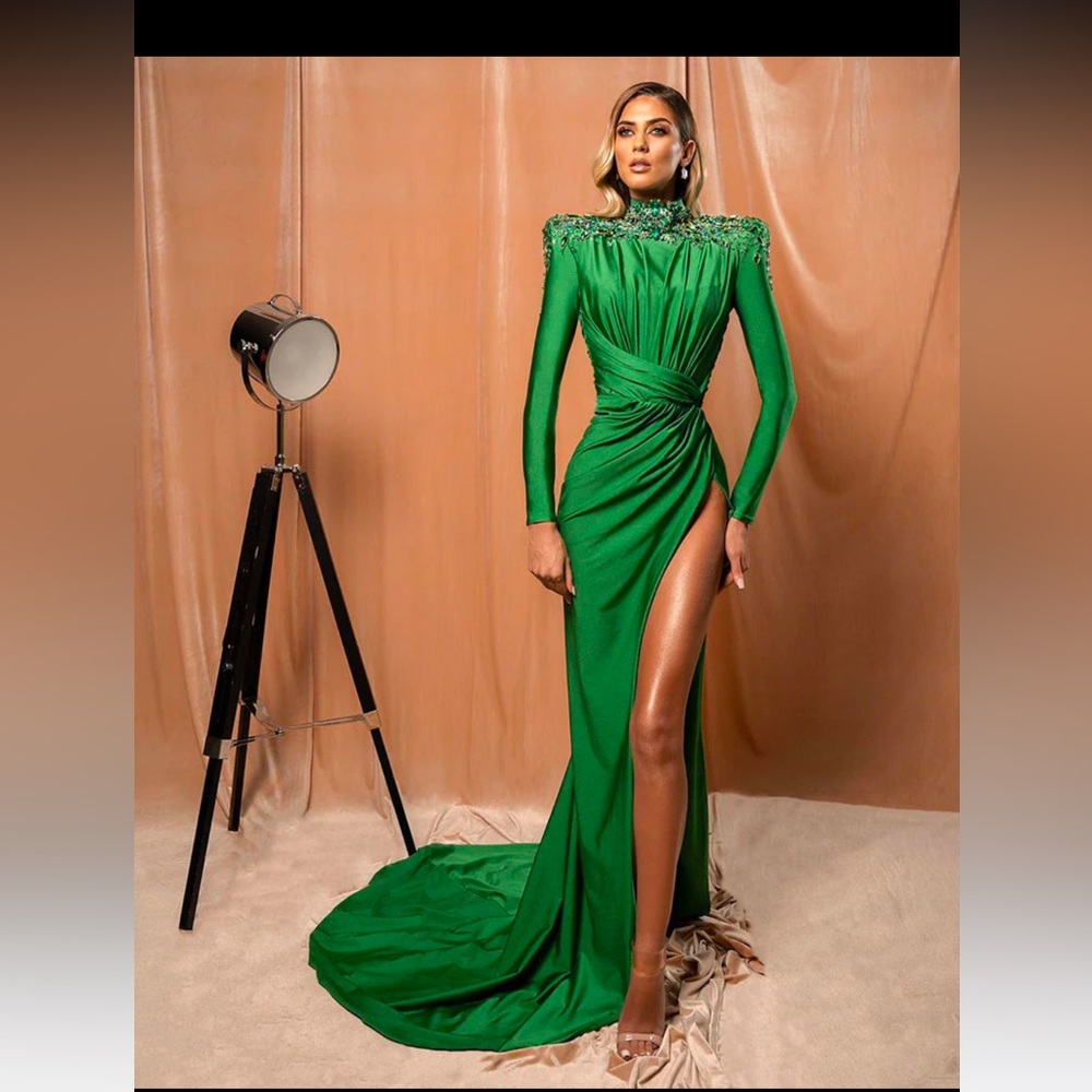 Albina Dyla Green Jewel Evening Gown Size 14